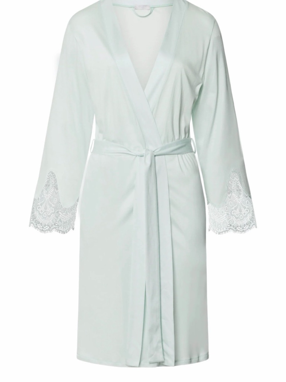 Hanro Ecru Lace-Trim Wrap Robe